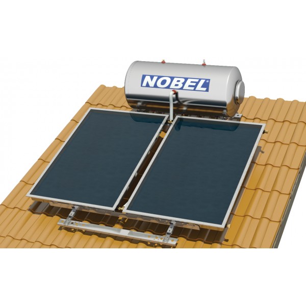 Ηλιακός θερμοσίφωνας NOBEL Classic 160lt/3τμ - Glass - Επιλεκτικός - Διπλής Ενέργειας - Βάση Κεραμοσκεπής